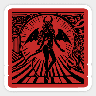 Lino Cut Devil Girl Sticker